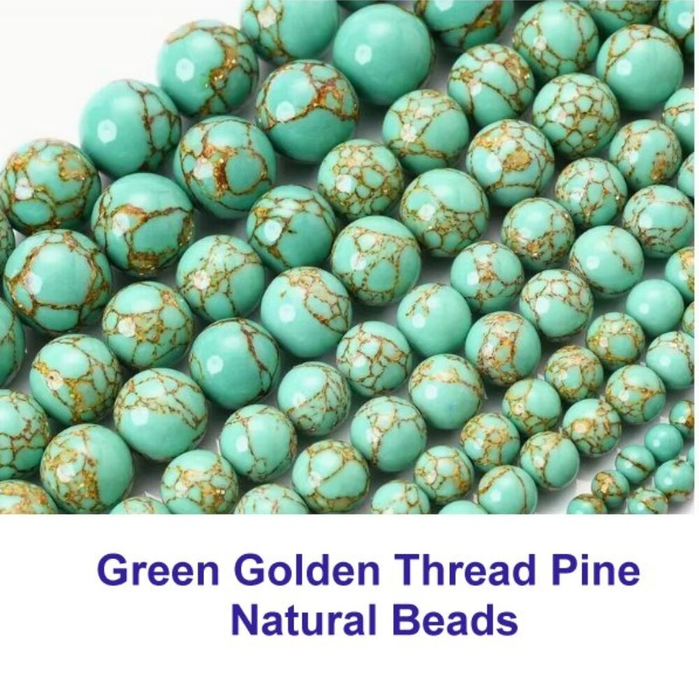 Green Golden Thread Pine Turquoise Beads  15" strand